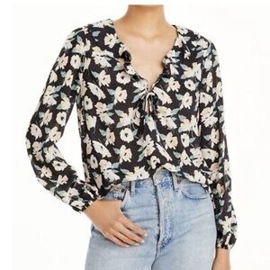 Philosophy Floral Print Tie V-Neck Ruffle Trim Blouse Size‎ XS